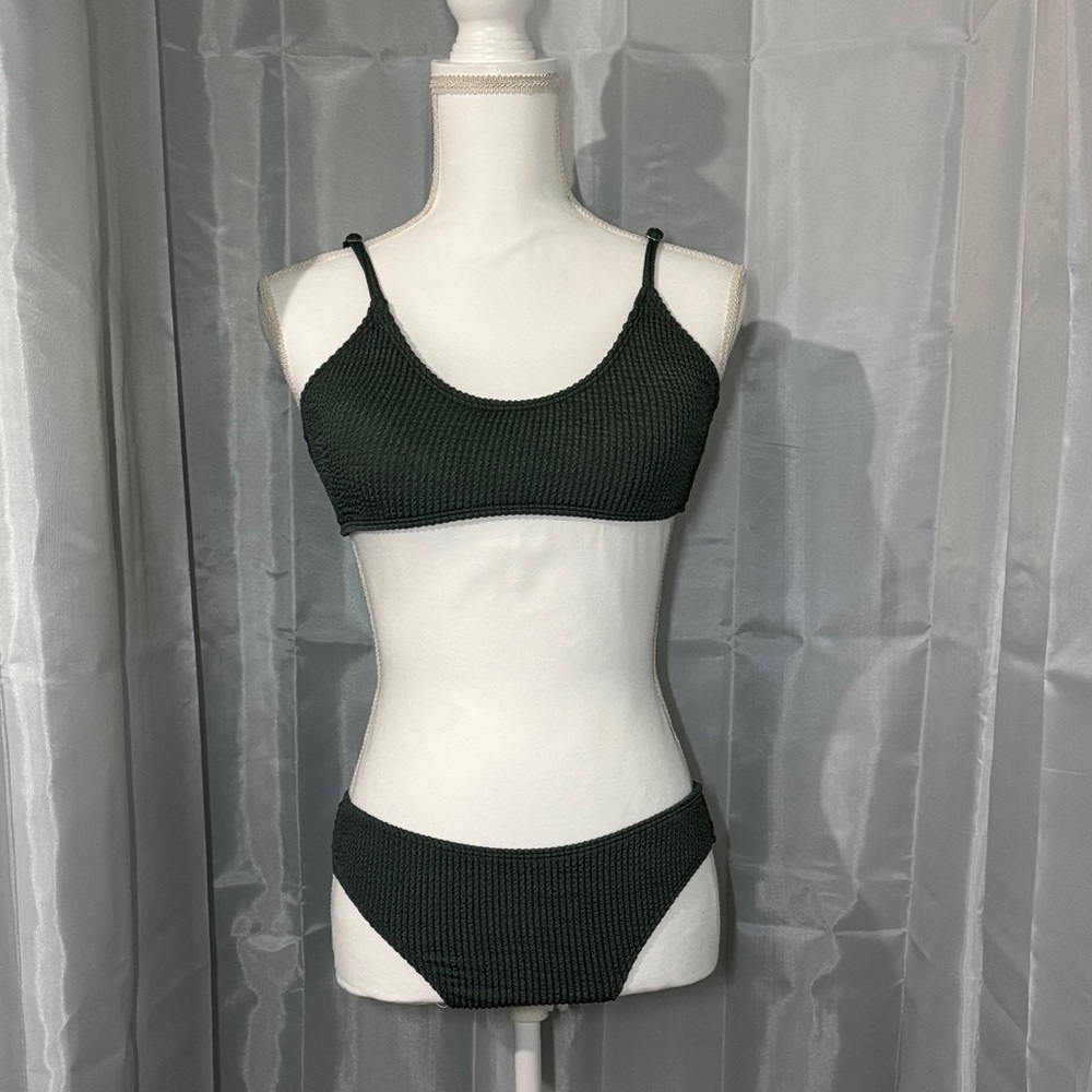 Textured Two-Piece Bikini Set in Dark Green